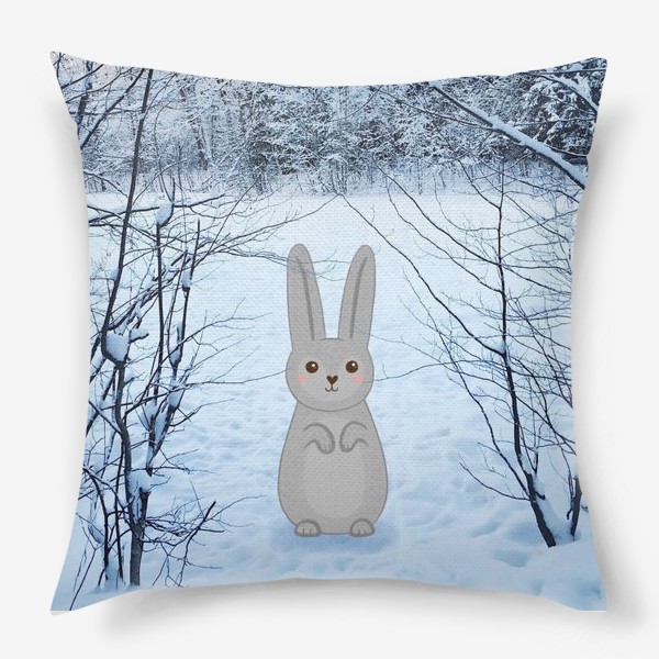 Подушка «Зайчик в зимнем лесу»