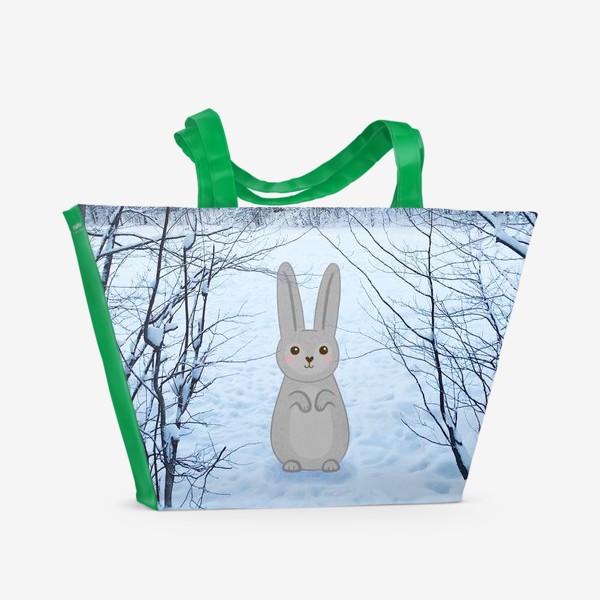 Пляжная сумка «Зайчик в зимнем лесу»