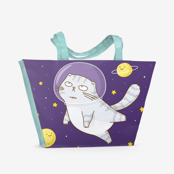 Пляжная сумка «Кот-астронавт в космосе»