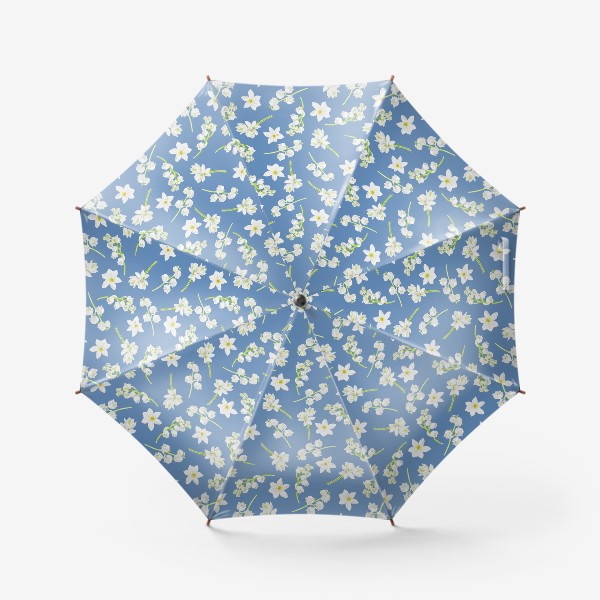 Зонт &laquo;Орнамент с весенними цветами на синем фоне&raquo;