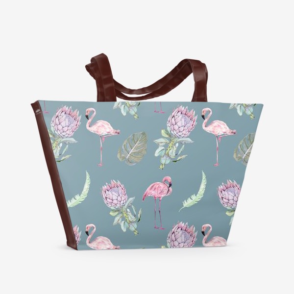 Пляжная сумка «Фламинго, протея, монстера »