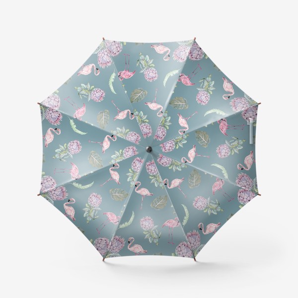 Зонт «Фламинго, протея, монстера »