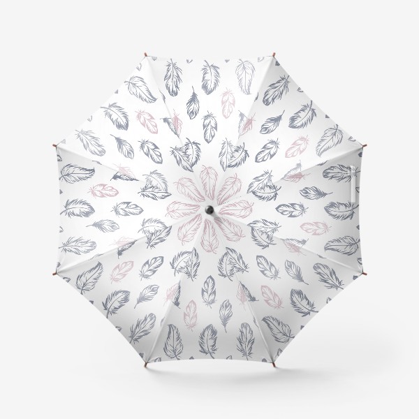 Зонт «Серые и пудровые перышки на белом бесшовный паттерн»