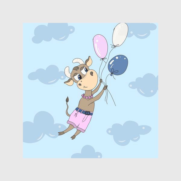 Скатерть «Коровка на воздушных шариках (подарок девочке тельцу) »