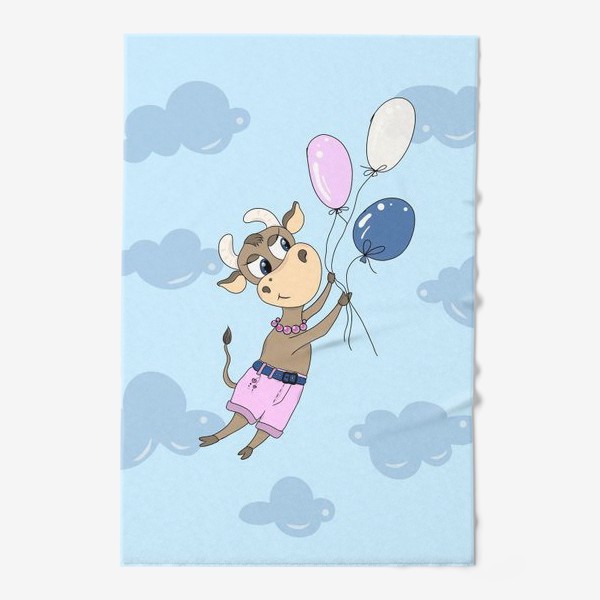 Полотенце &laquo;Коровка на воздушных шариках (подарок девочке тельцу) &raquo;