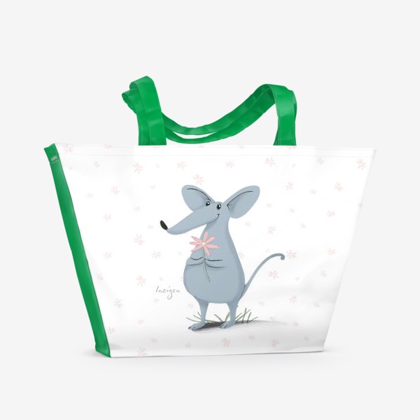 Пляжная сумка «Мышь с цветком»
