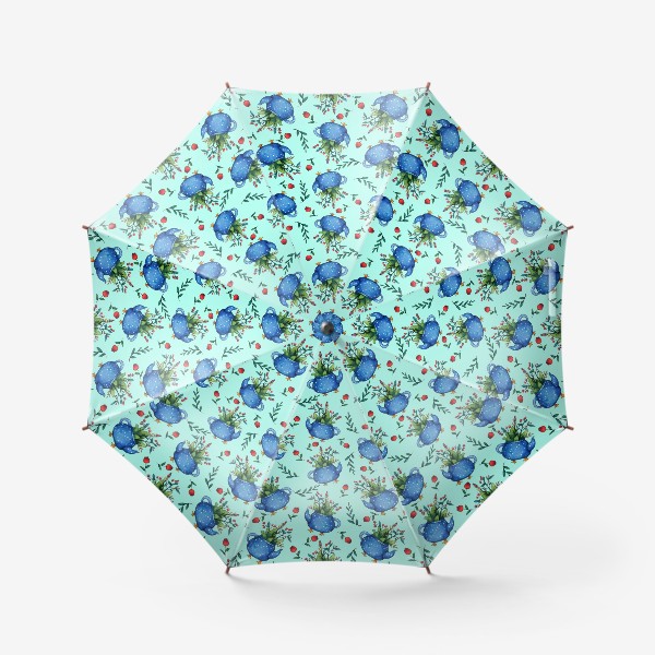 Зонт «Синий весенний чайник паттерн»