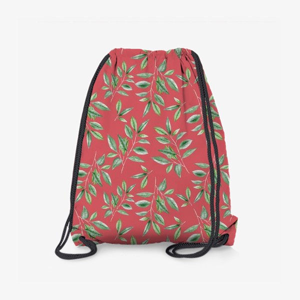 Рюкзак «Узор с зелеными листьями на красном»