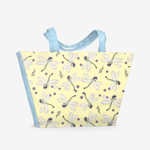 Пляжная сумка «Узор стрекозы и цветы»