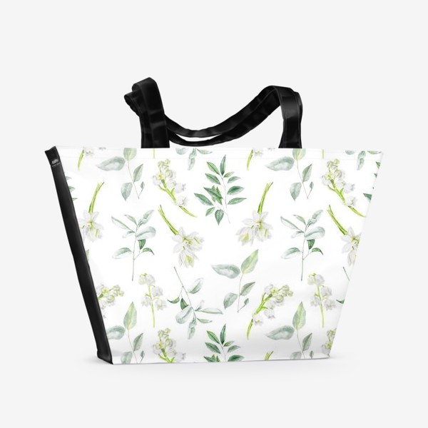 Пляжная сумка &laquo;Узор с ландышами и листьями &raquo;