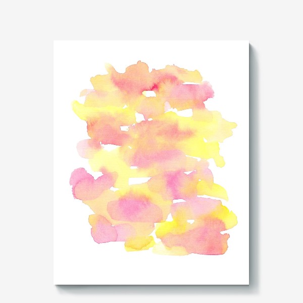 Холст «Акварельный  летний принт, абстрактные пятна розовые, желтые, оранжевые, кораловые  на белом фоне»