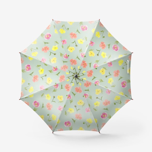 Зонт &laquo;Цветущие маки. Акварельный летний растительный принт на зеленом фоне&raquo;