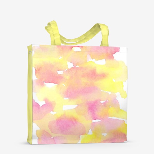 Сумка-шоппер &laquo;Акварельный  летний принт, абстрактные пятна розовые, желтые, оранжевые, кораловые  на белом фоне&raquo;