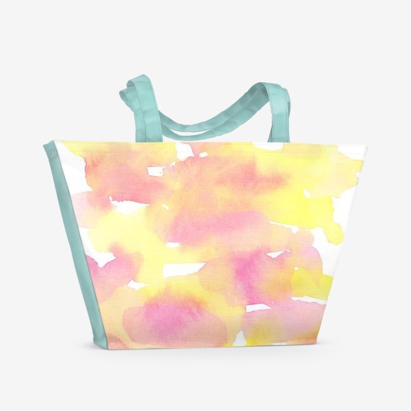 Пляжная сумка &laquo;Акварельный  летний принт, абстрактные пятна розовые, желтые, оранжевые, кораловые  на белом фоне&raquo;