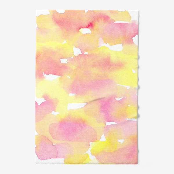 Полотенце &laquo;Акварельный  летний принт, абстрактные пятна розовые, желтые, оранжевые, кораловые  на белом фоне&raquo;