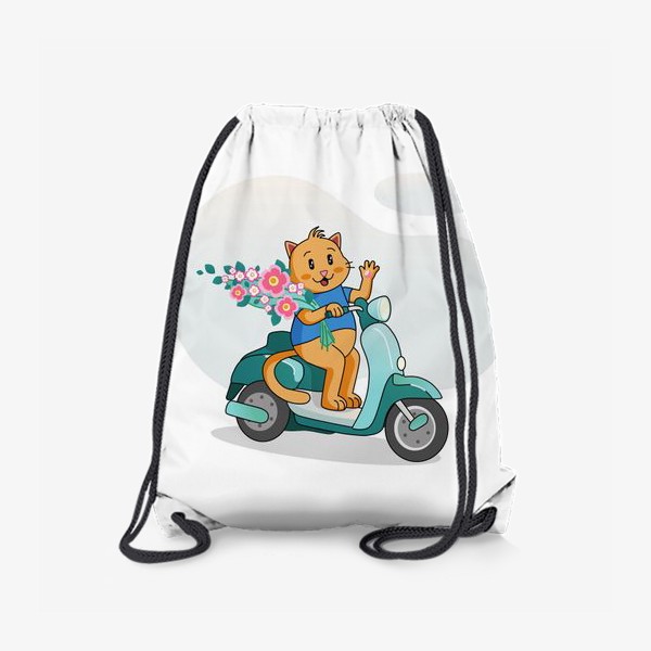 Рюкзак «Кот с цветами на мопеде»