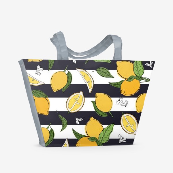 Пляжная сумка «Принт с лимонами на полосатом фоне»
