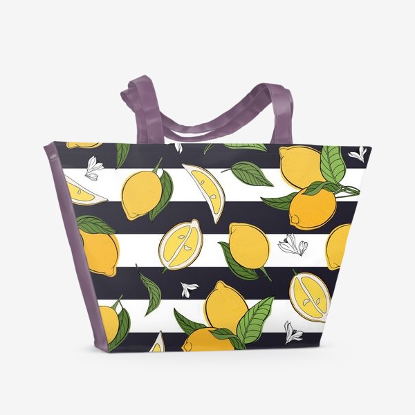 Пляжная сумка &laquo;Принт с лимонами на полосатом фоне&raquo;