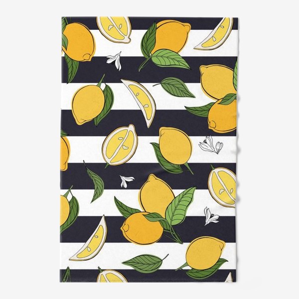 Полотенце «Принт с лимонами на полосатом фоне»