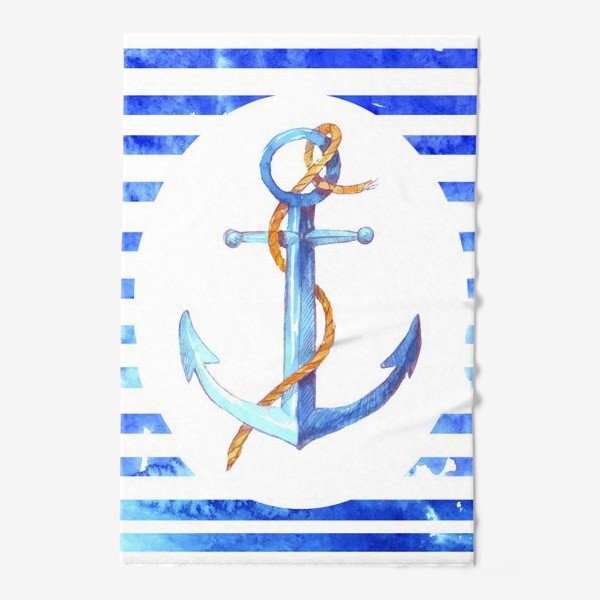 Полотенце «Морской якорь нарисован акварелью. Тельняшка»