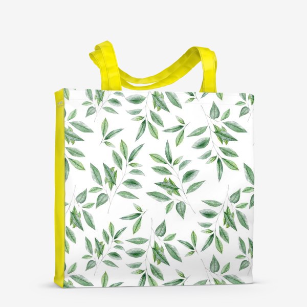 Сумка-шоппер «Орнамент с зелеными веточками на белом»