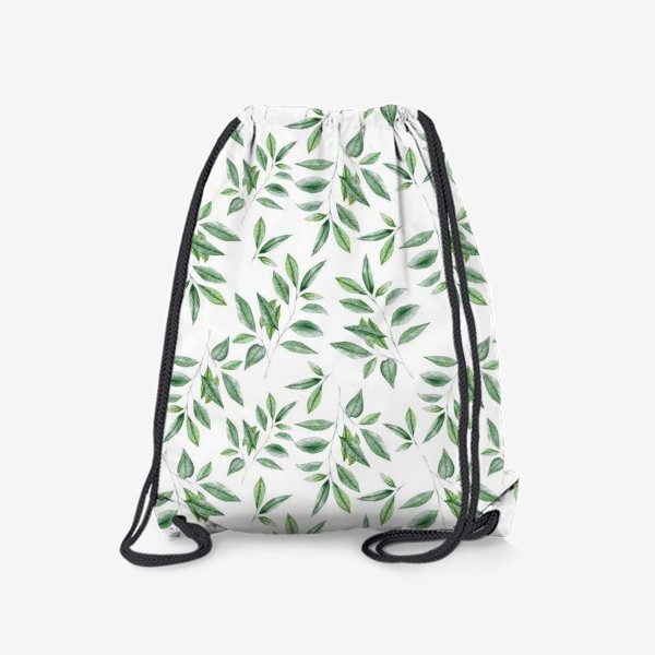 Рюкзак «Орнамент с зелеными веточками на белом»
