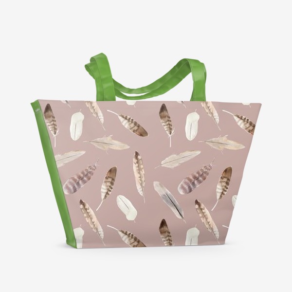 Пляжная сумка «Узор с акварельными перышками»