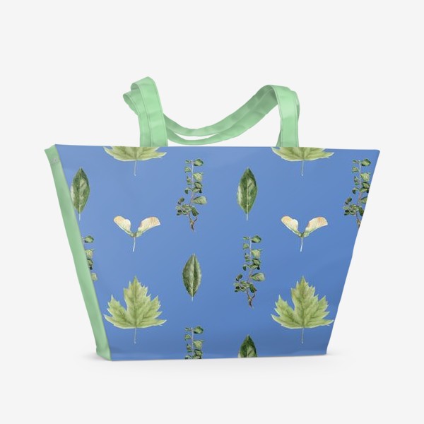 Пляжная сумка «Паттерн с зелеными акварельными растениями »