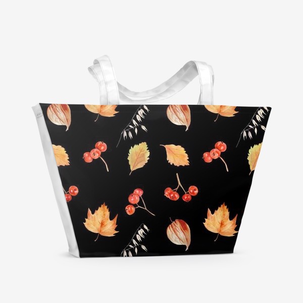 Пляжная сумка «Орнамент с осенними растениями на черном»