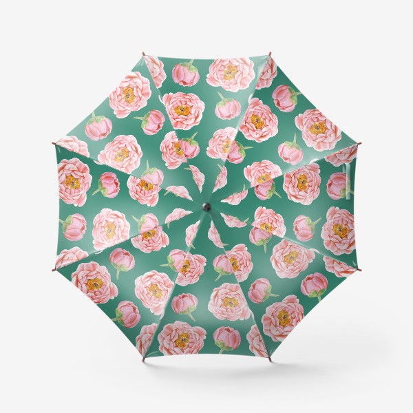Зонт «Узор с розовыми пионами на изумрудном»
