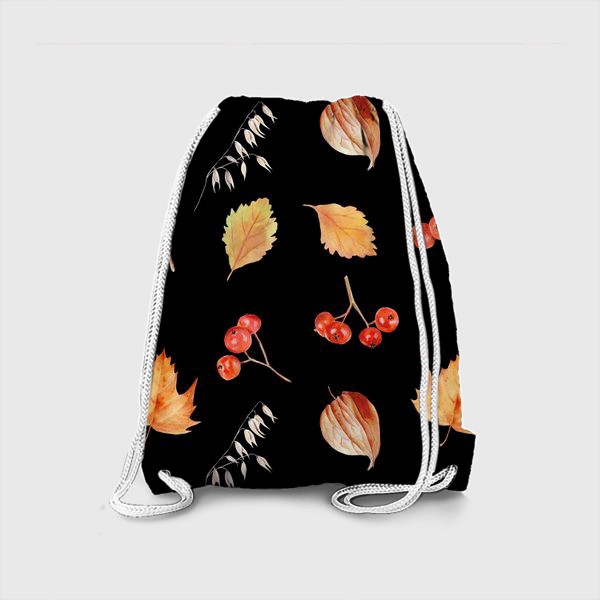 Рюкзак «Орнамент с осенними растениями на черном»