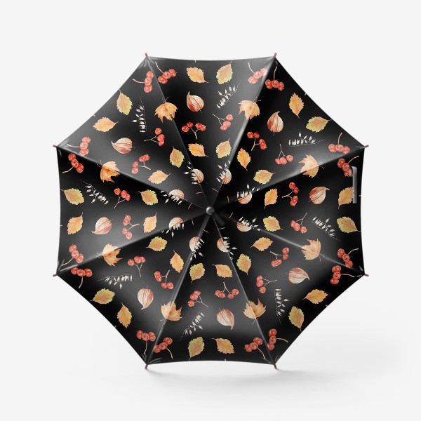 Зонт &laquo;Орнамент с осенними растениями на черном&raquo;