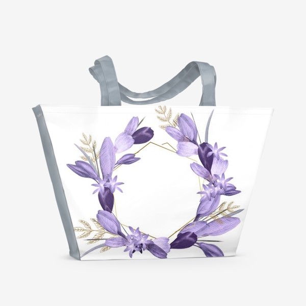 Пляжная сумка «Цветочный венок с золотыми листьями»
