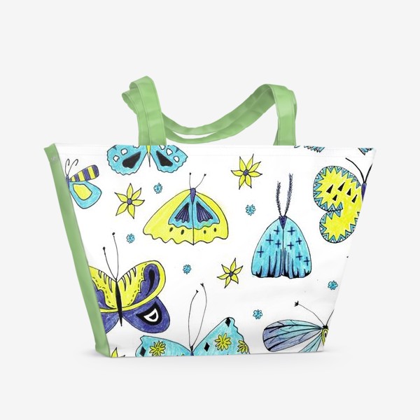 Пляжная сумка &laquo;Желтые бабочки и цветы&raquo;