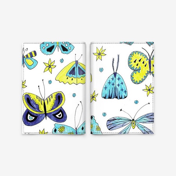 Обложка для паспорта «Желтые бабочки и цветы»