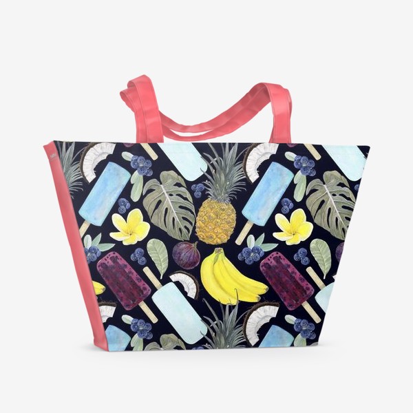 Пляжная сумка «мороженое,фрукты,ягоды,монстера »