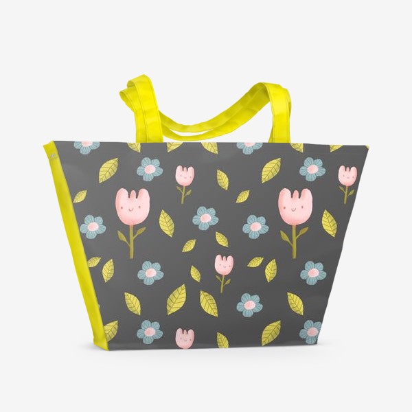 Пляжная сумка «Милые цветы на сером»