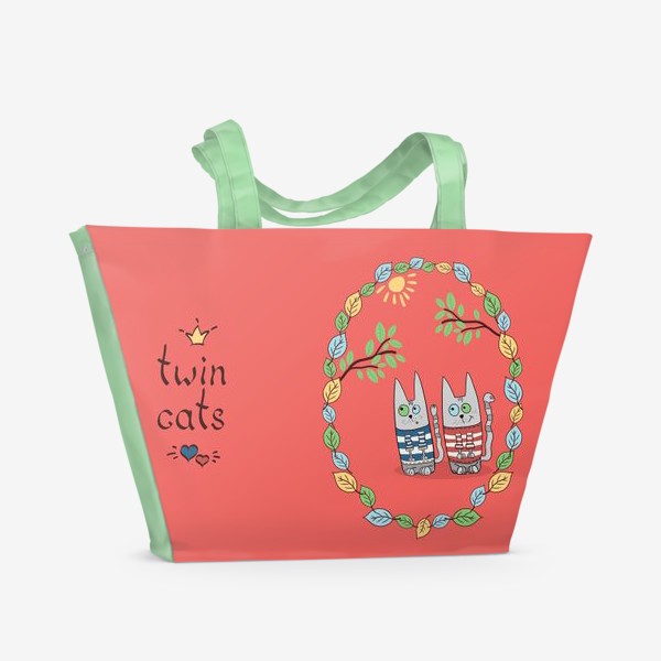 Пляжная сумка &laquo;Коты близнецы в тельняжках. Подарок близнецам. &raquo;
