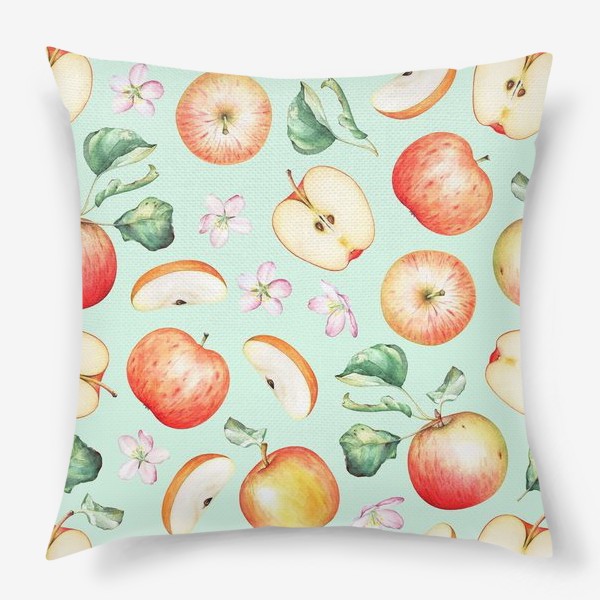 Подушка «Яблочный паттерн на бледно-бирюзовом»