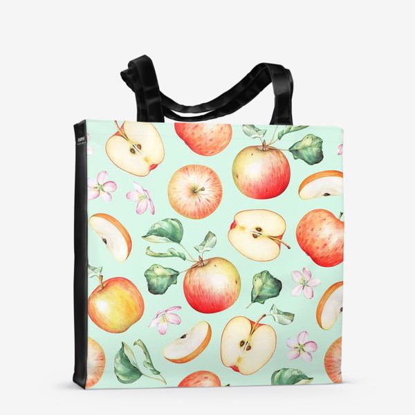 Сумка-шоппер «Яблочный паттерн на бледно-бирюзовом»