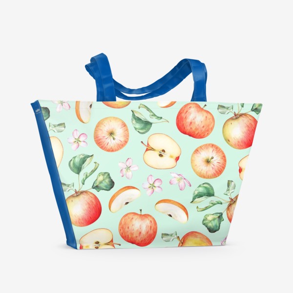 Пляжная сумка &laquo;Яблочный паттерн на бледно-бирюзовом&raquo;