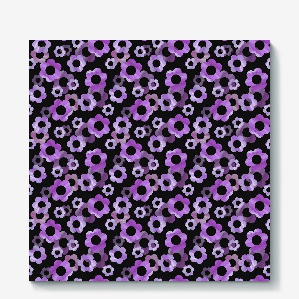 Холст «Фиолетовые цветы на черном фоне»