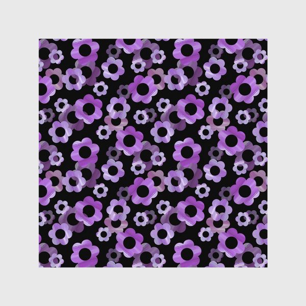 Шторы «Фиолетовые цветы на черном фоне»