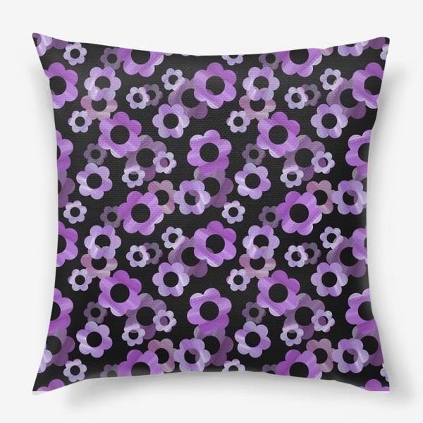 Подушка «Фиолетовые цветы на черном фоне»