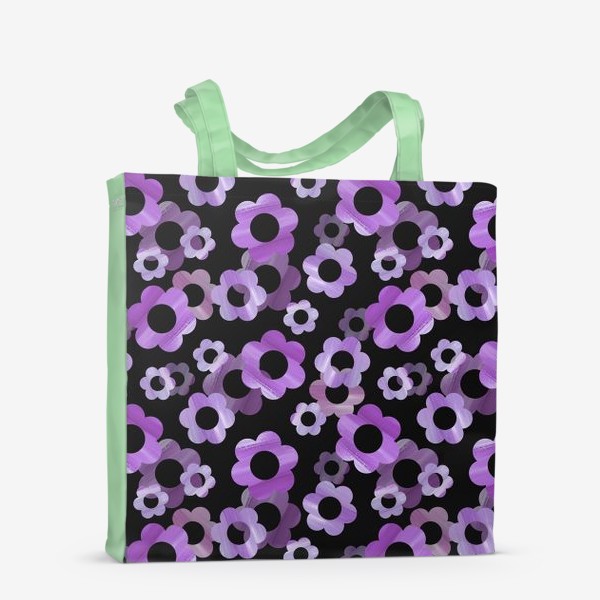 Сумка-шоппер «Фиолетовые цветы на черном фоне»