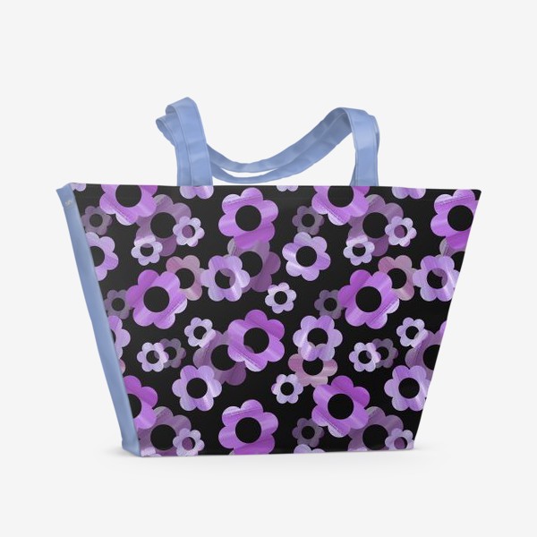 Пляжная сумка &laquo;Фиолетовые цветы на черном фоне&raquo;