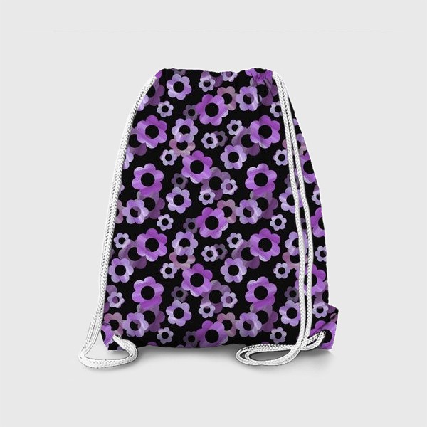 Рюкзак «Фиолетовые цветы на черном фоне»