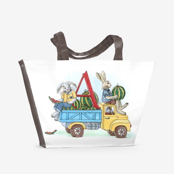 Пляжная сумка &laquo;Зайцы, арбузы и буква А&raquo;