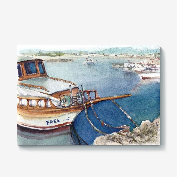 Холст &laquo;Морской пейзаж с яхтой. Лодочки. &raquo;