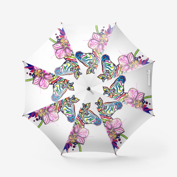 Зонт «Разноцветная зебра и орхидея»